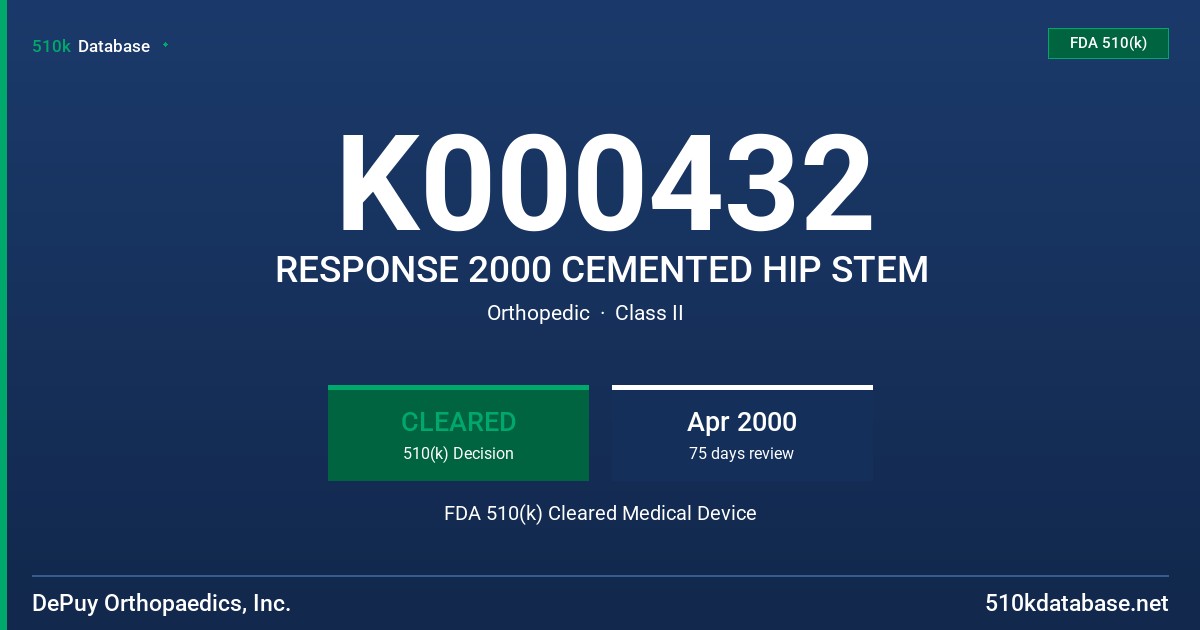 K000432 RESPONSE 2000 CEMENTED HIP STEM FDA 510(k) Cleared Medical Device