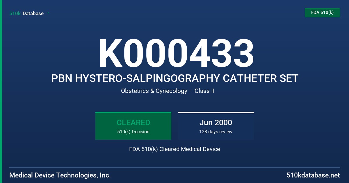 K000433 PBN HYSTERO-SALPINGOGRAPHY CATHETER SET FDA 510(k) Cleared Medical Device