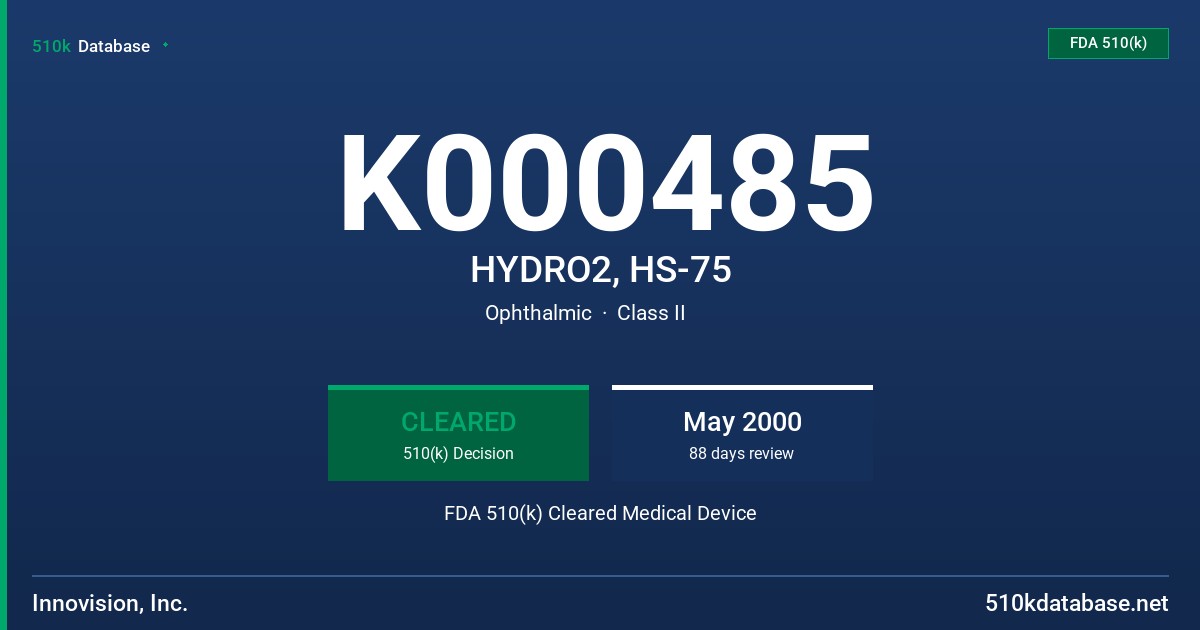 K000485 HYDRO2, HS-75 FDA 510(k) Cleared Medical Device
