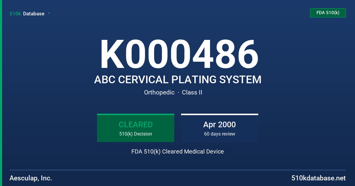 K000486 ABC CERVICAL PLATING SYSTEM FDA 510(k) Cleared Medical Device