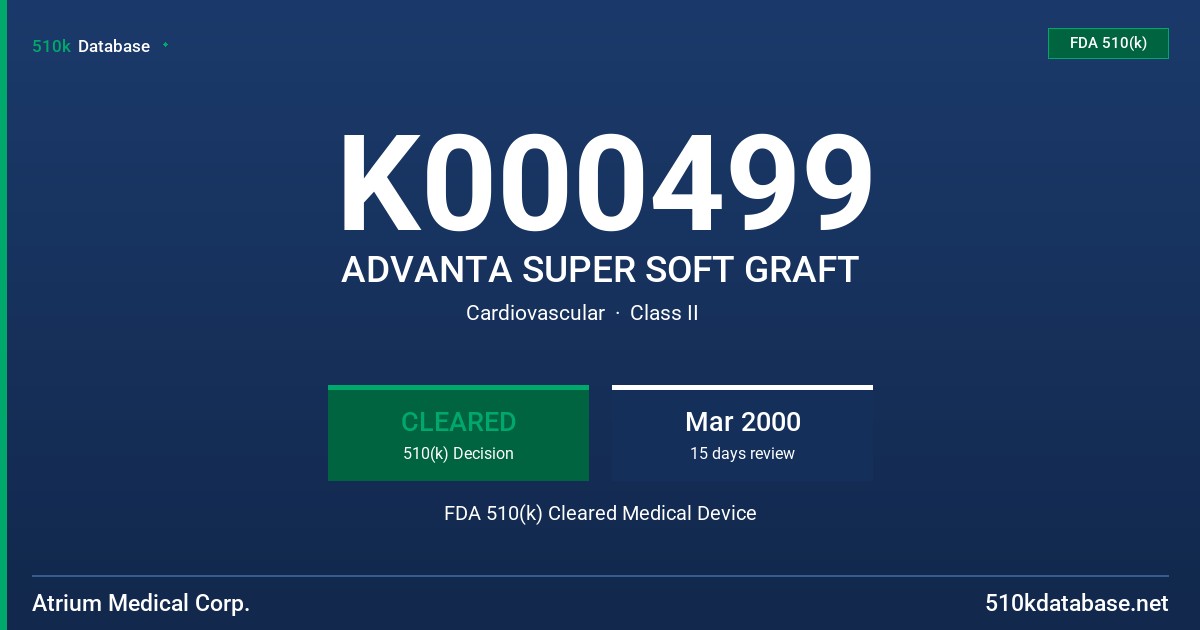 K000499 ADVANTA SUPER SOFT GRAFT FDA 510(k) Cleared Medical Device