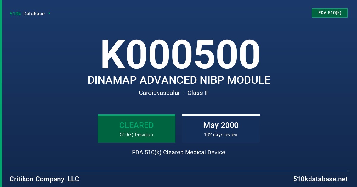 K000500 DINAMAP ADVANCED NIBP MODULE FDA 510(k) Cleared Medical Device