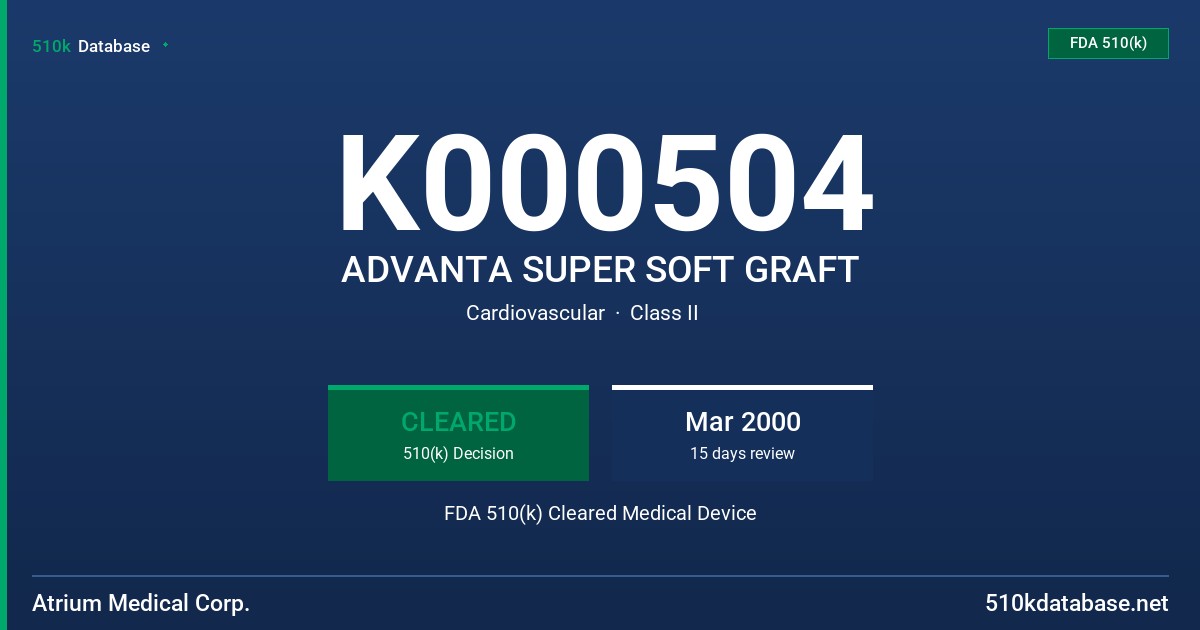 K000504 ADVANTA SUPER SOFT GRAFT FDA 510(k) Cleared Medical Device