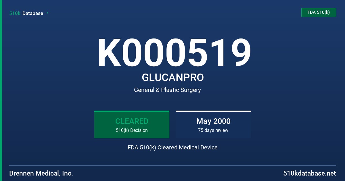 K000519 GLUCANPRO FDA 510(k) Cleared Medical Device