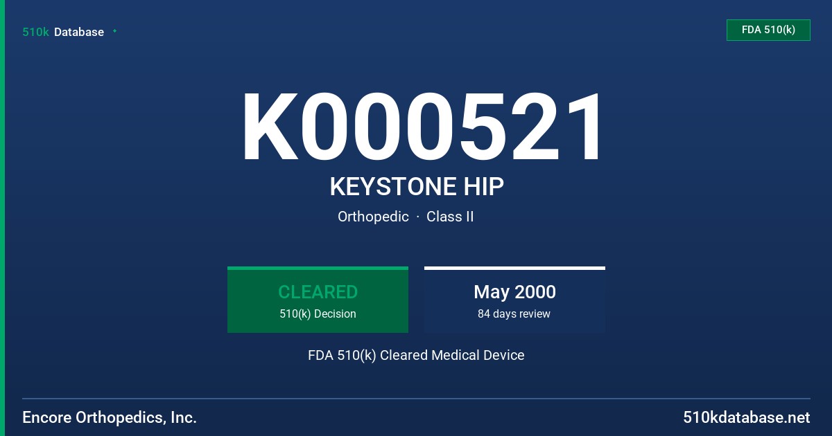 K000521 KEYSTONE HIP FDA 510(k) Cleared Medical Device