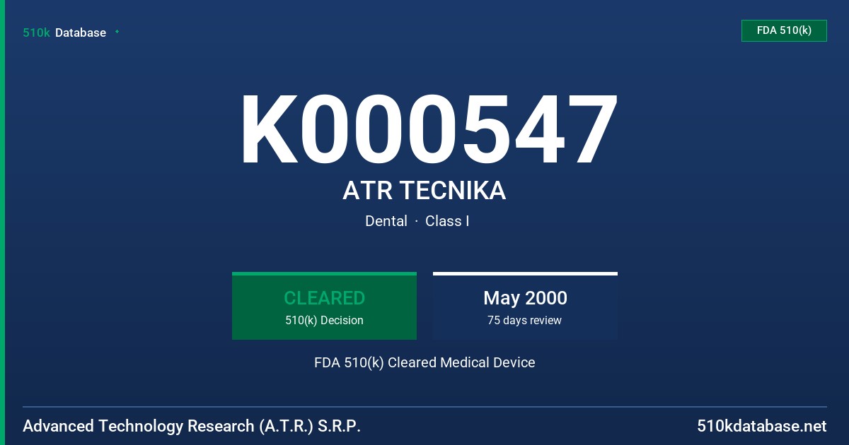 K000547 ATR TECNIKA FDA 510(k) Cleared Medical Device