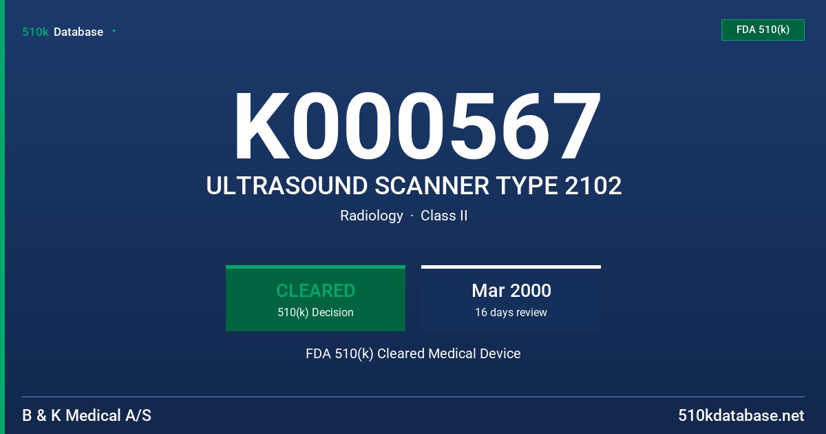 K000567 ULTRASOUND SCANNER TYPE 2102 FDA 510(k) Cleared Medical Device