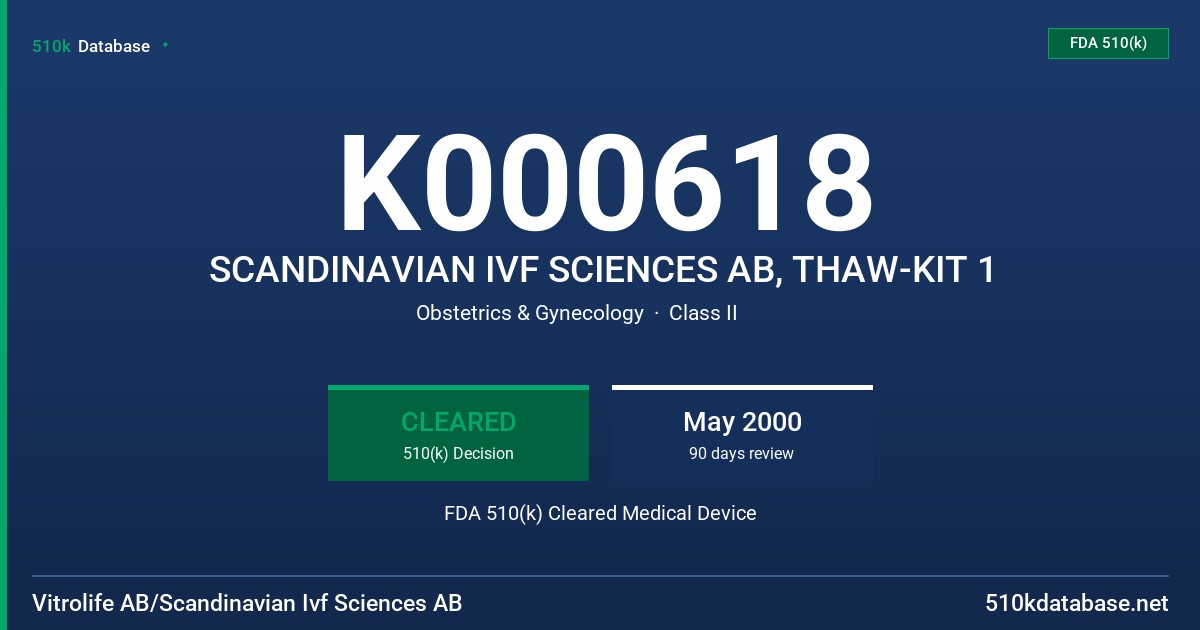 K000618 SCANDINAVIAN IVF SCIENCES AB, THAW-KIT 1 FDA 510(k) Cleared Medical Device