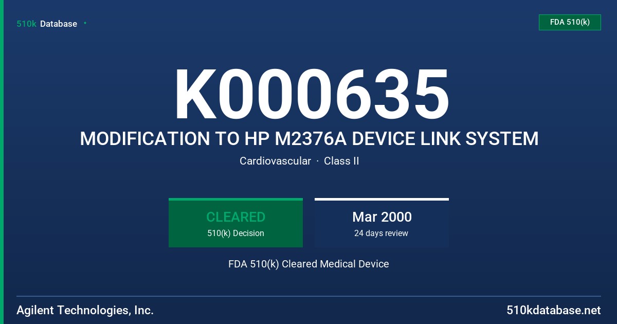 K000635 MODIFICATION TO HP M2376A DEVICE LINK SYSTEM FDA 510(k) Cleared Medical Device