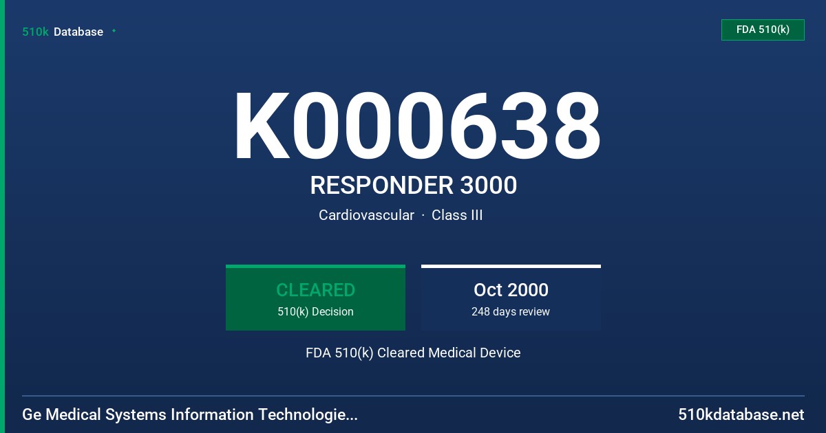 K000638 RESPONDER 3000 FDA 510(k) Cleared Medical Device
