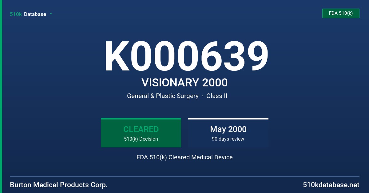 K000639 VISIONARY 2000 FDA 510(k) Cleared Medical Device