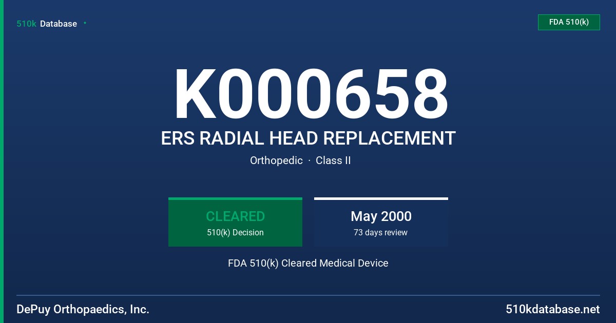 K000658 ERS RADIAL HEAD REPLACEMENT FDA 510(k) Cleared Medical Device