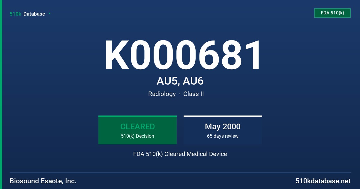 K000681 AU5, AU6 FDA 510(k) Cleared Medical Device