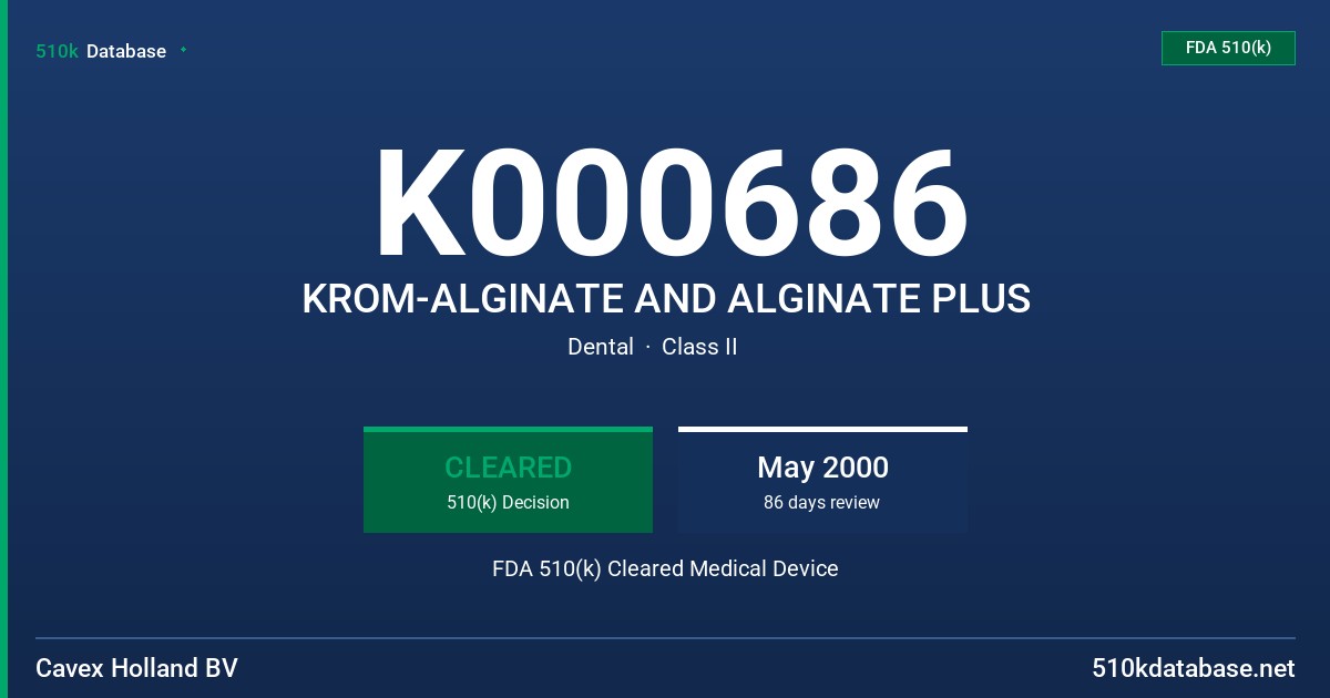 K000686 KROM-ALGINATE AND ALGINATE PLUS FDA 510(k) Cleared Medical Device