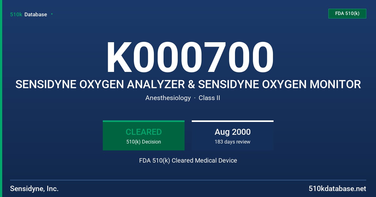 K000700 SENSIDYNE OXYGEN ANALYZER & SENSIDYNE OXYGEN MONITOR FDA 510(k) Cleared Medical Device