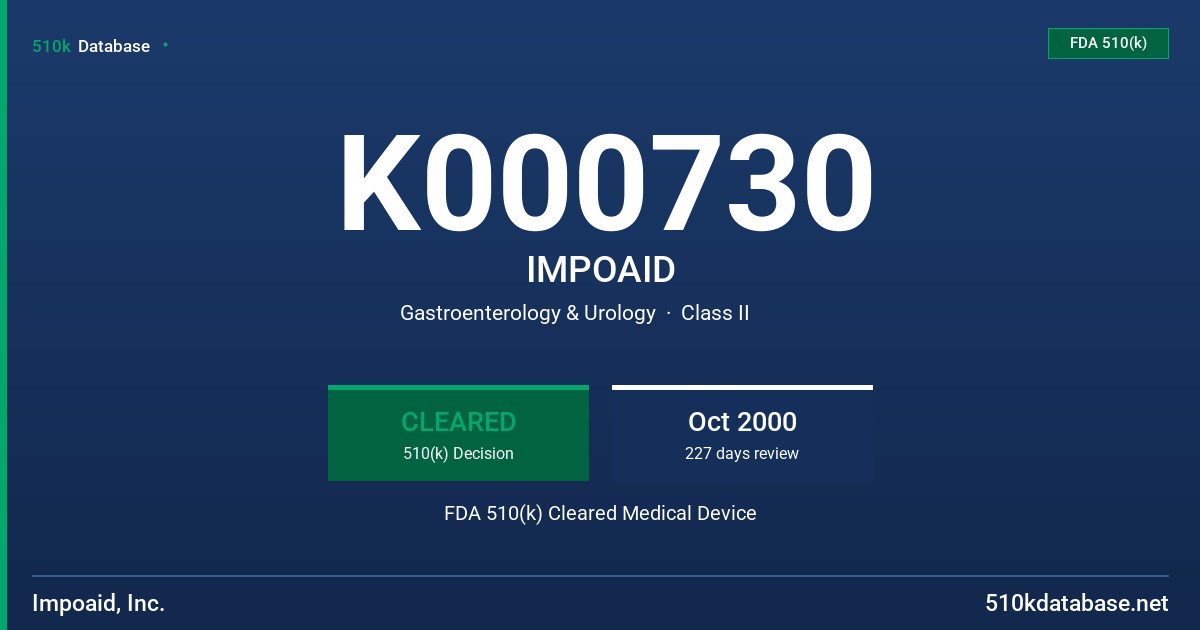 K000730 IMPOAID FDA 510(k) Cleared Medical Device