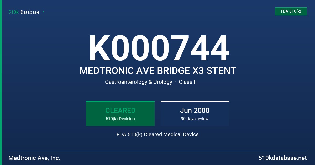 K000744 MEDTRONIC AVE BRIDGE X3 STENT FDA 510(k) Cleared Medical Device