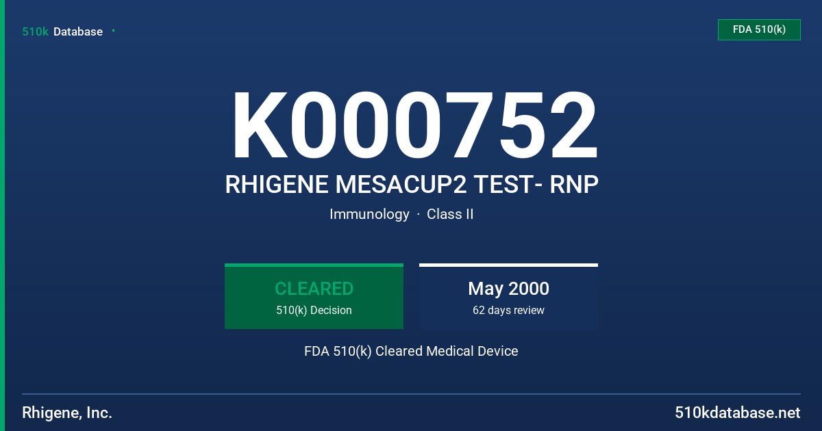 K000752 RHIGENE MESACUP2 TEST- RNP FDA 510(k) Cleared Medical Device