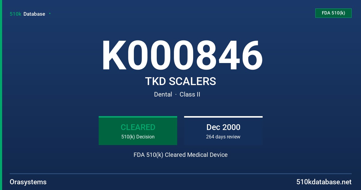 K000846 TKD SCALERS FDA 510(k) Cleared Medical Device