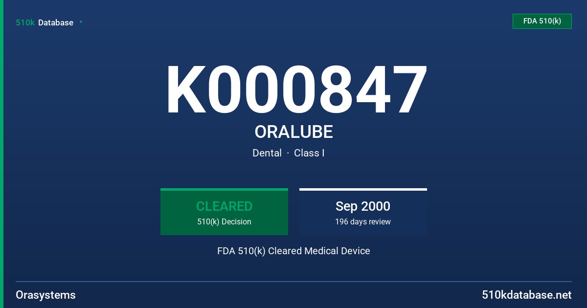 K000847 ORALUBE FDA 510(k) Cleared Medical Device