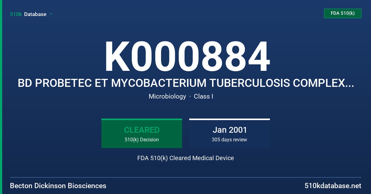 K000884 BD PROBETEC ET MYCOBACTERIUM TUBERCULOSIS COMPLEX (CTB) CULTURE IDENTIFICATION ASSAY FDA 510(k) Cleared Medical Device