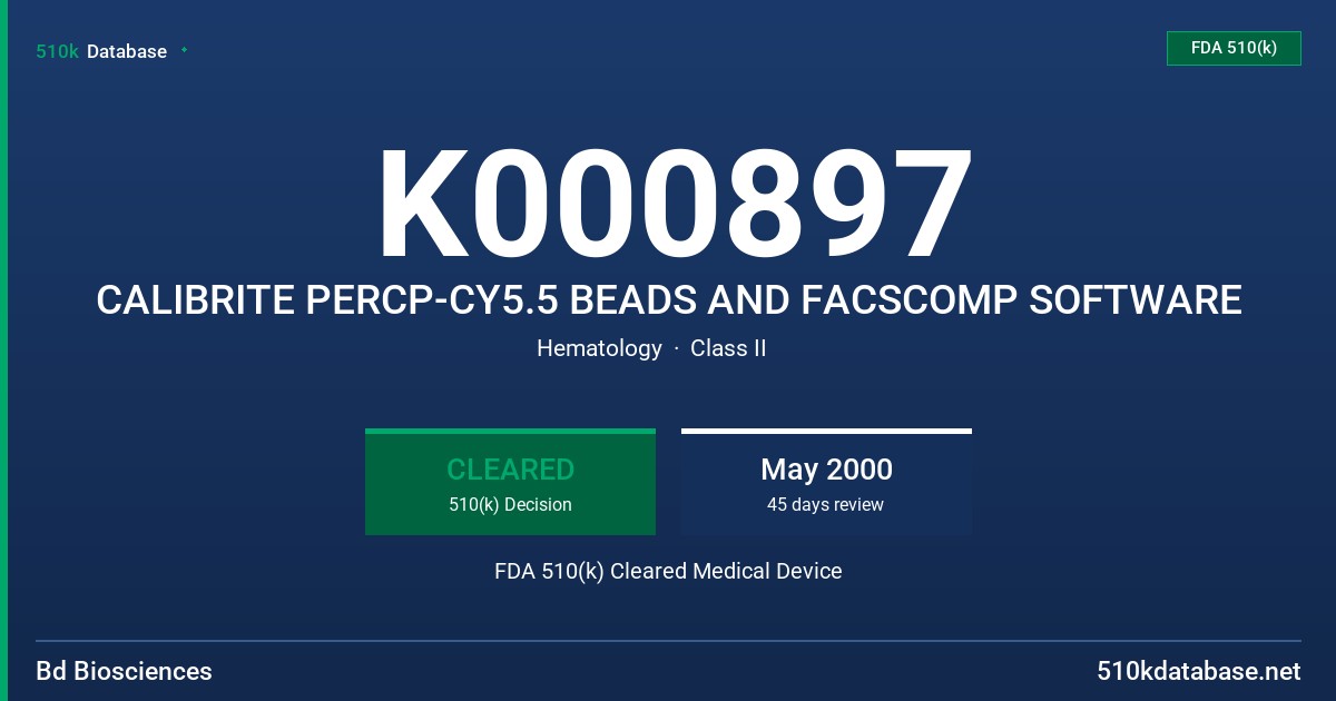K000897 CALIBRITE PERCP-CY5.5 BEADS AND FACSCOMP SOFTWARE FDA 510(k) Cleared Medical Device