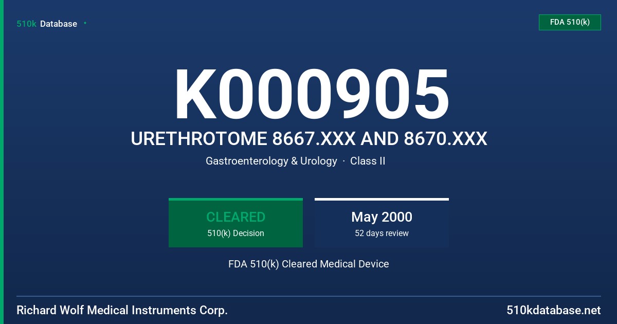 K000905 URETHROTOME 8667.XXX AND 8670.XXX FDA 510(k) Cleared Medical Device