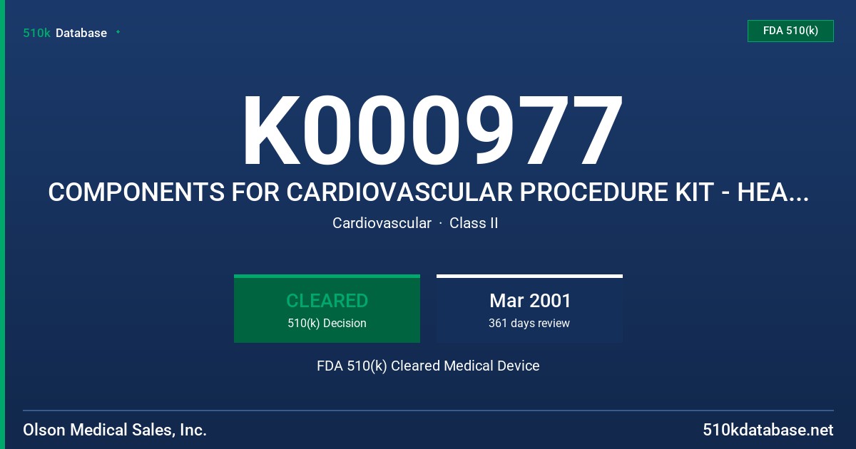 K000977 COMPONENTS FOR CARDIOVASCULAR PROCEDURE KIT - HEAT EXCHANGER COILS FDA 510(k) Cleared Medical Device