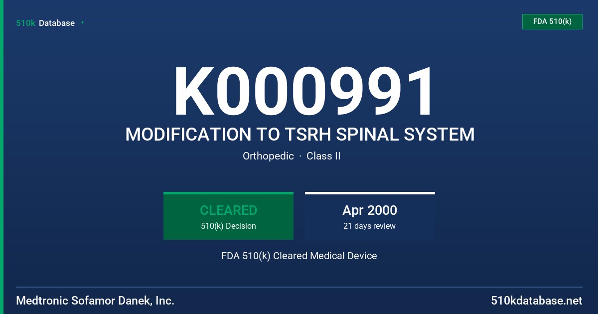 K000991 MODIFICATION TO TSRH SPINAL SYSTEM FDA 510(k) Cleared Medical Device