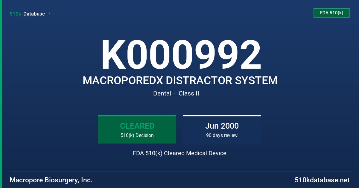 K000992 MACROPOREDX DISTRACTOR SYSTEM FDA 510(k) Cleared Medical Device