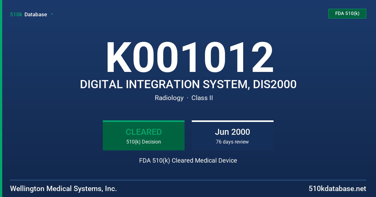 K001012 DIGITAL INTEGRATION SYSTEM, DIS2000 FDA 510(k) Cleared Medical Device