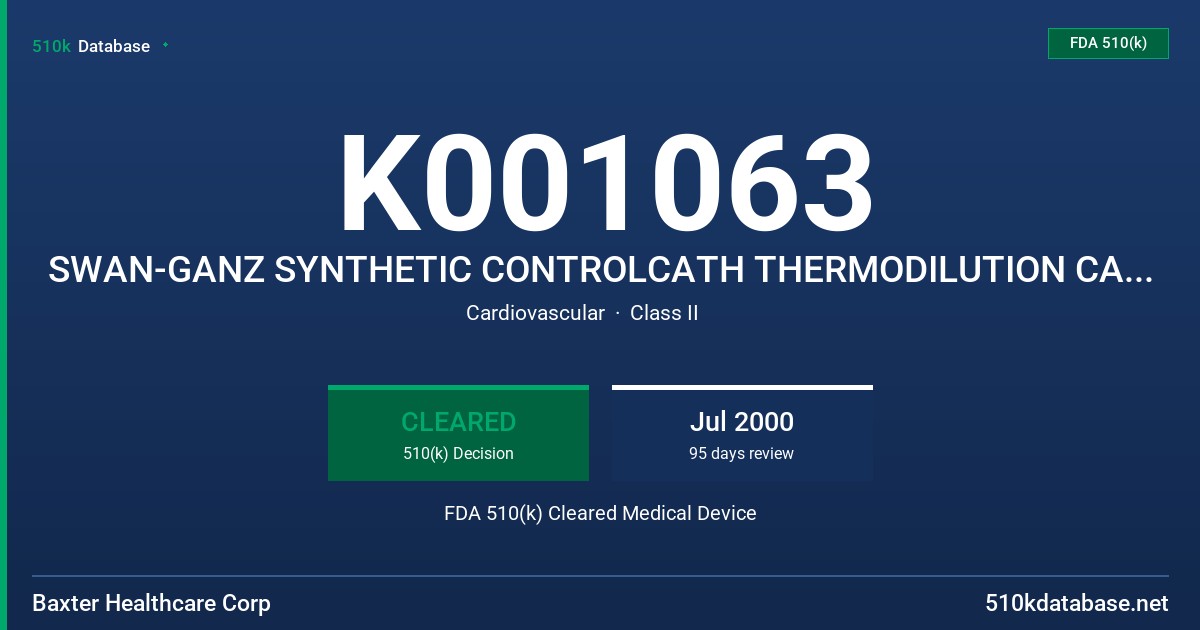 K001063 SWAN-GANZ SYNTHETIC CONTROLCATH THERMODILUTION CATHETERS, MODELS C146F7, C146HF7, S146F7, S146HF7 FDA 510(k) Cleared Medical Device