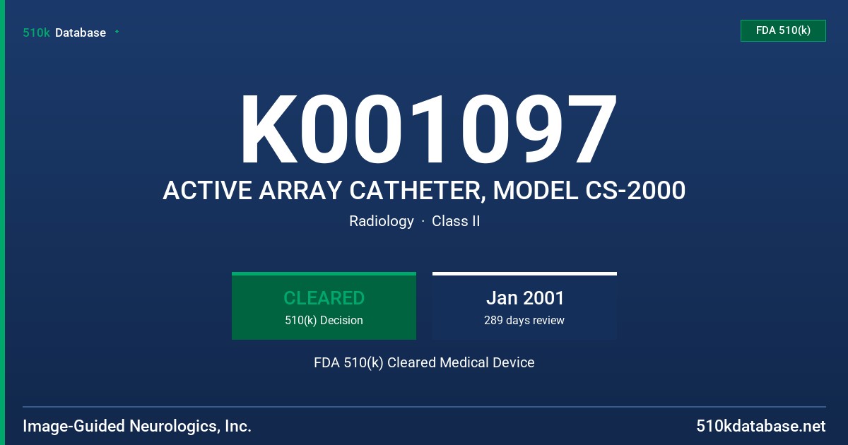 K001097 ACTIVE ARRAY CATHETER, MODEL CS-2000 FDA 510(k) Cleared Medical Device