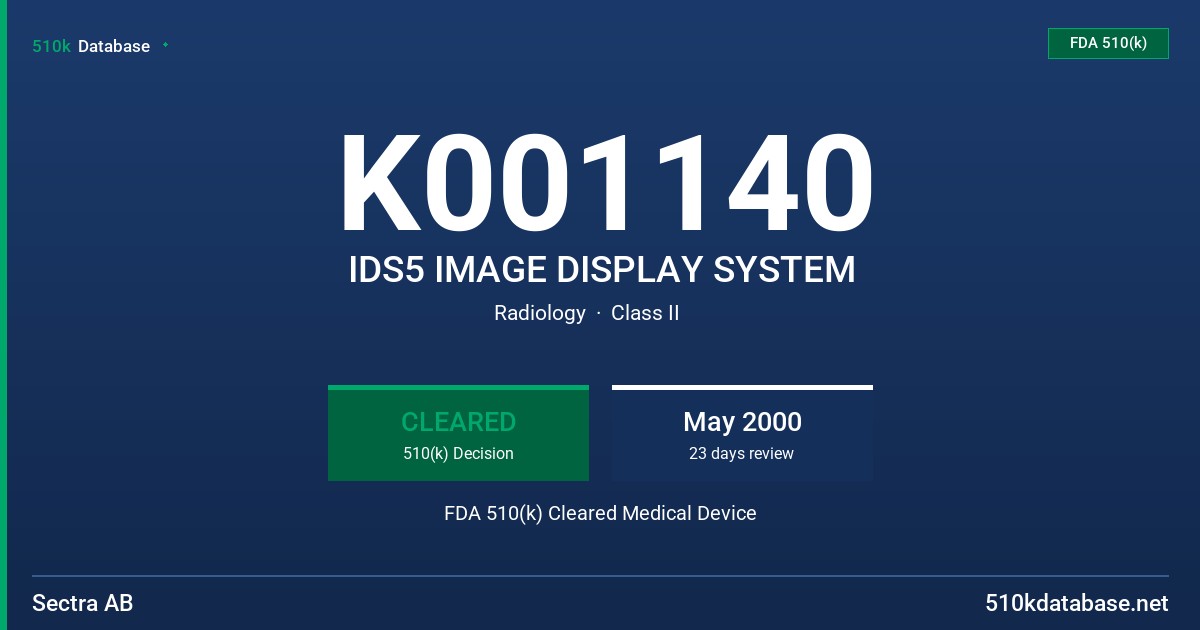 K001140 IDS5 IMAGE DISPLAY SYSTEM FDA 510(k) Cleared Medical Device