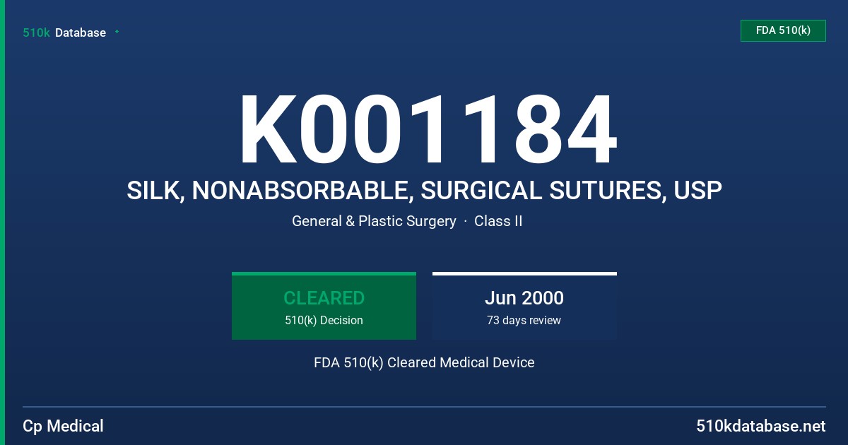 K001184 SILK, NONABSORBABLE, SURGICAL SUTURES, USP FDA 510(k) Cleared Medical Device