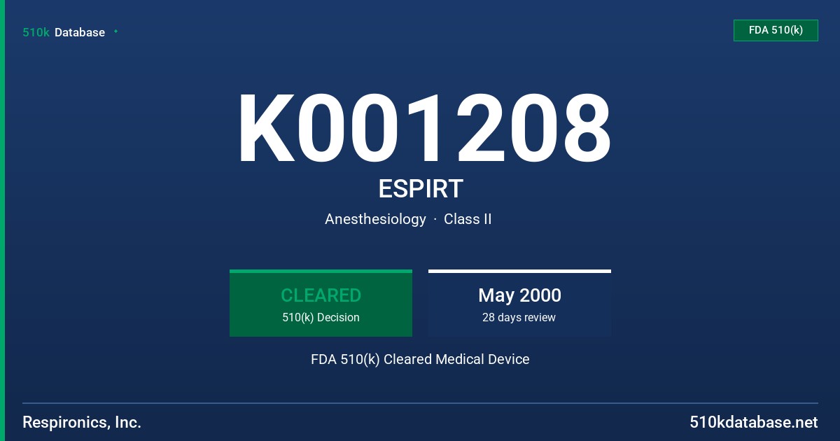 K001208 ESPIRT FDA 510(k) Cleared Medical Device