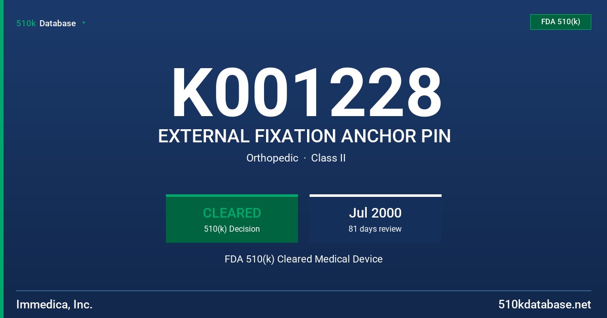 K001228 EXTERNAL FIXATION ANCHOR PIN FDA 510(k) Cleared Medical Device
