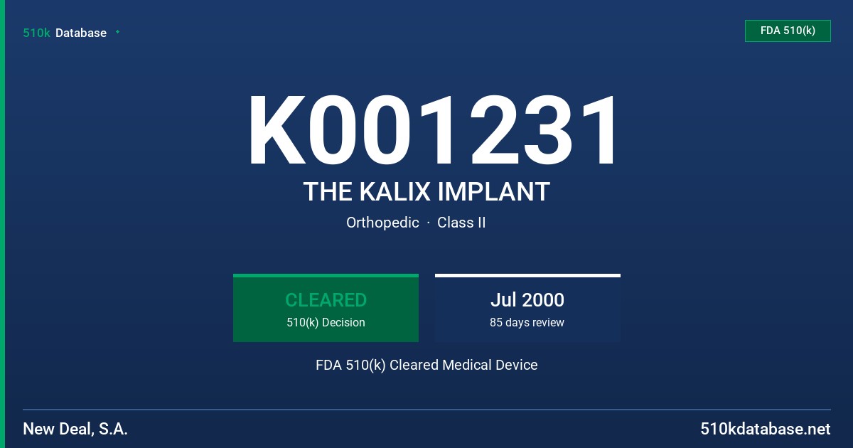K001231 THE KALIX IMPLANT FDA 510(k) Cleared Medical Device