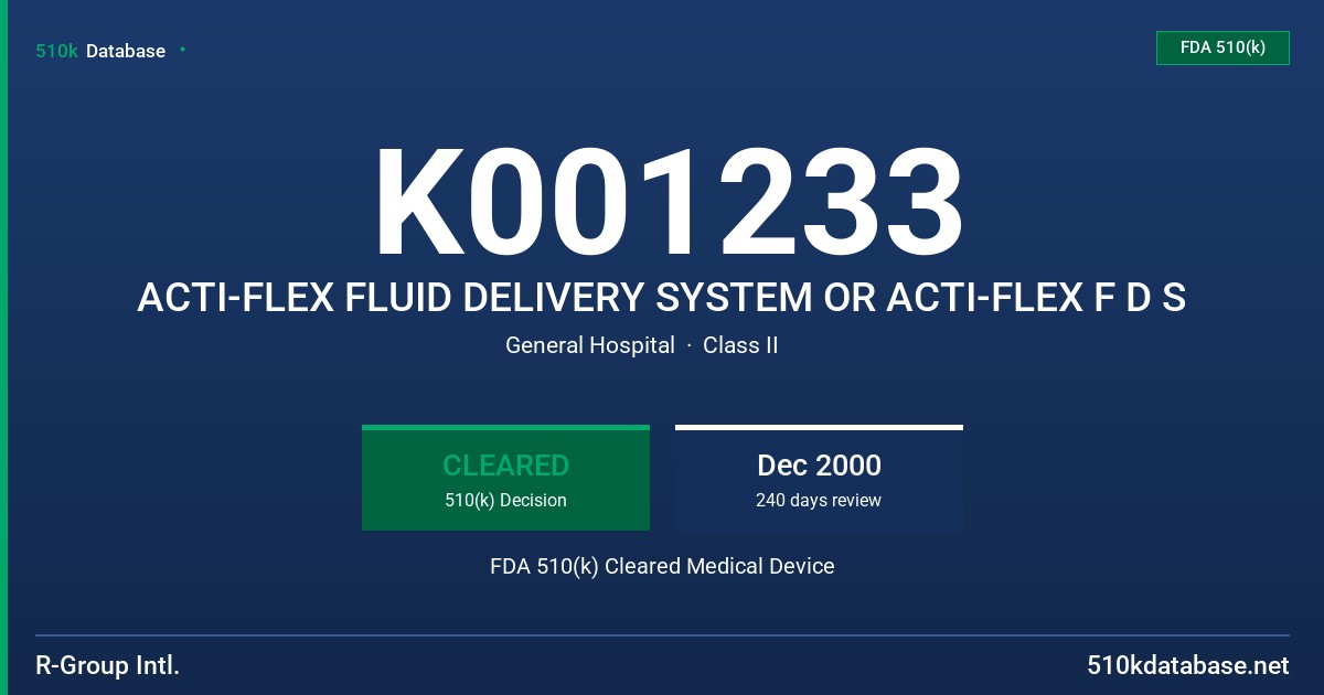 K001233 ACTI-FLEX FLUID DELIVERY SYSTEM OR ACTI-FLEX F D S FDA 510(k) Cleared Medical Device
