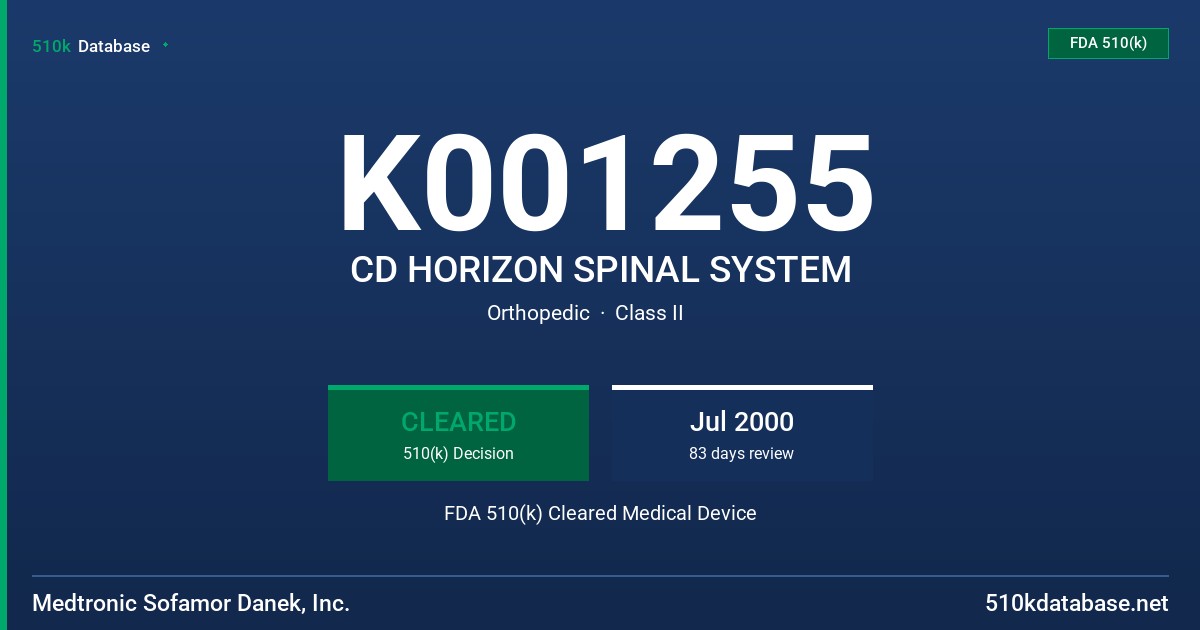 K001255 CD HORIZON SPINAL SYSTEM FDA 510(k) Cleared Medical Device