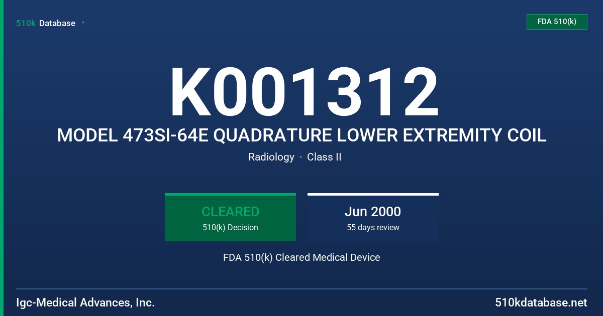 K001312 MODEL 473SI-64E QUADRATURE LOWER EXTREMITY COIL FDA 510(k) Cleared Medical Device