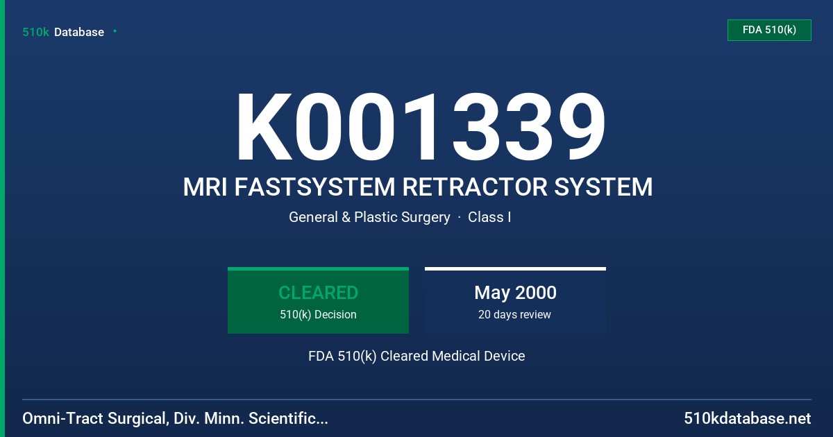 K001339 MRI FASTSYSTEM RETRACTOR SYSTEM FDA 510(k) Cleared Medical Device
