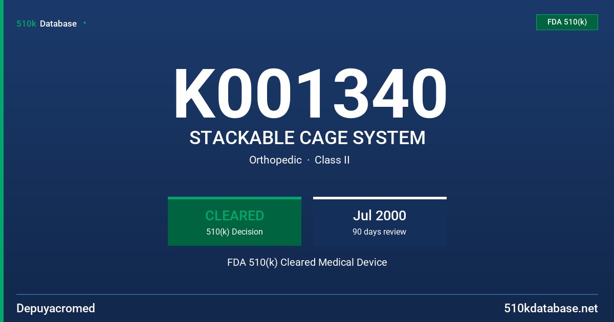 K001340 STACKABLE CAGE SYSTEM FDA 510(k) Cleared Medical Device