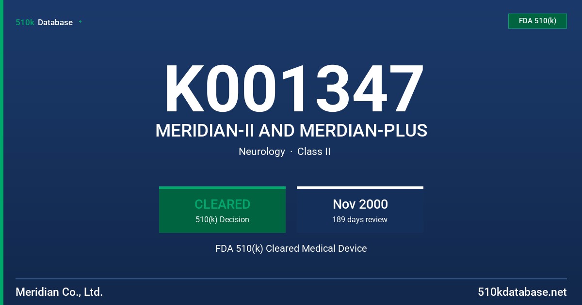 K001347 MERIDIAN-II AND MERDIAN-PLUS FDA 510(k) Cleared Medical Device