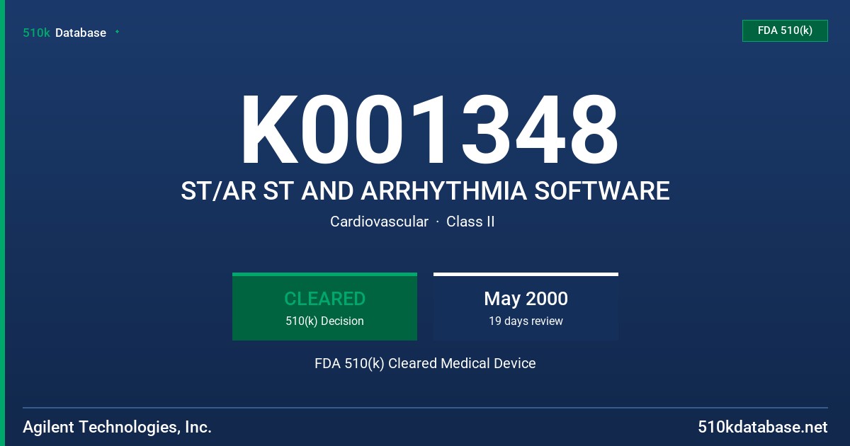 K001348 ST/AR ST AND ARRHYTHMIA SOFTWARE FDA 510(k) Cleared Medical Device