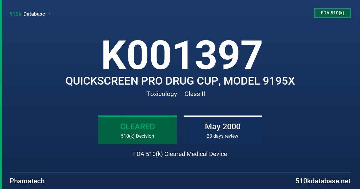 K001397 QUICKSCREEN PRO DRUG CUP, MODEL 9195X FDA 510(k) Cleared Medical Device