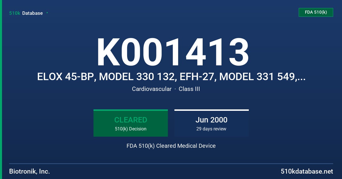 K001413 ELOX 45-BP, MODEL 330 132, EFH-27, MODEL 331 549, EXTENSION TOOL, MODEL 331 668 FDA 510(k) Cleared Medical Device