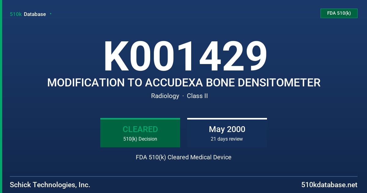 K001429 MODIFICATION TO ACCUDEXA BONE DENSITOMETER FDA 510(k) Cleared Medical Device