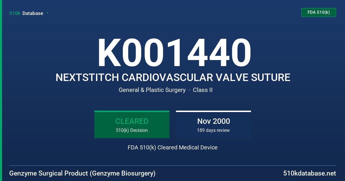 K001440 NEXTSTITCH CARDIOVASCULAR VALVE SUTURE FDA 510(k) Cleared Medical Device