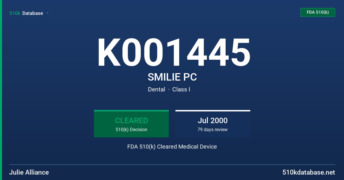 K001445 SMILIE PC FDA 510(k) Cleared Medical Device